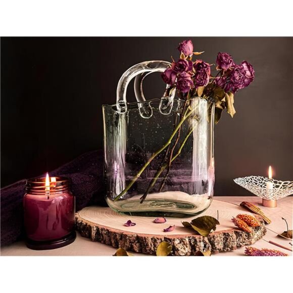 Purse vases for Flowers (Handmade) Glass Bag vase -10 Inches- Blue - Picture 6 of 7